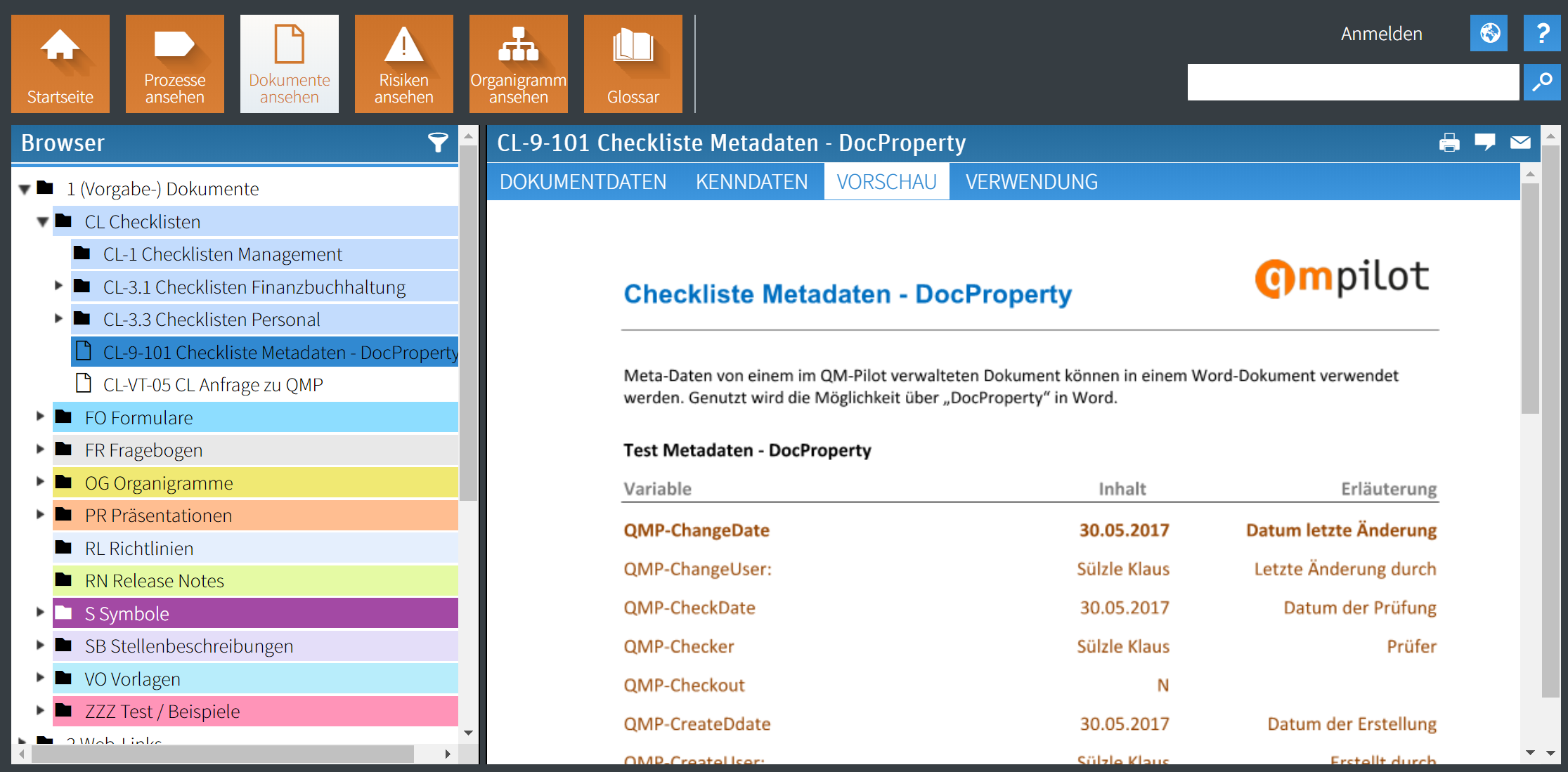 Document preview in the QM pilot